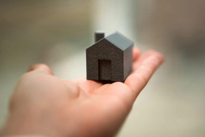 A person holding a small house in their hand